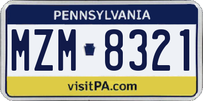 PA license plate MZM8321