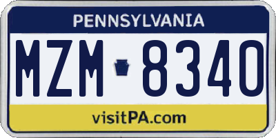 PA license plate MZM8340
