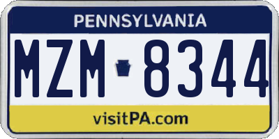 PA license plate MZM8344