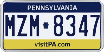 PA license plate MZM8347