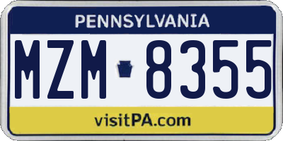 PA license plate MZM8355