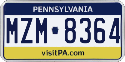 PA license plate MZM8364