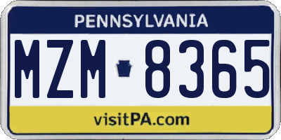 PA license plate MZM8365