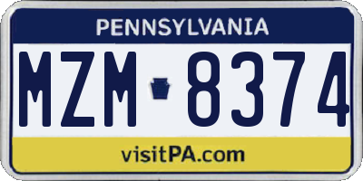 PA license plate MZM8374