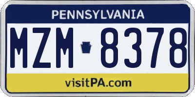 PA license plate MZM8378