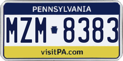 PA license plate MZM8383