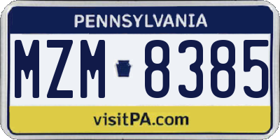 PA license plate MZM8385