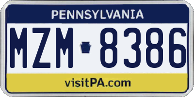 PA license plate MZM8386