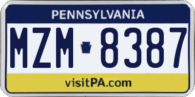 PA license plate MZM8387