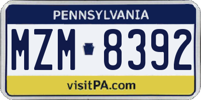 PA license plate MZM8392