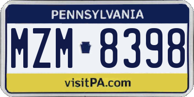 PA license plate MZM8398