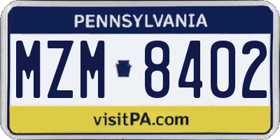 PA license plate MZM8402
