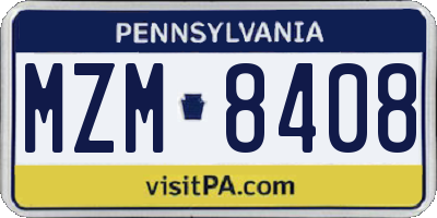PA license plate MZM8408