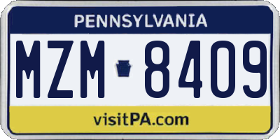 PA license plate MZM8409