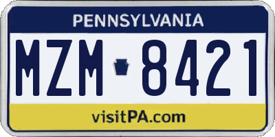 PA license plate MZM8421