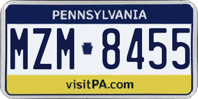 PA license plate MZM8455