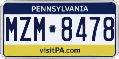 PA license plate MZM8478