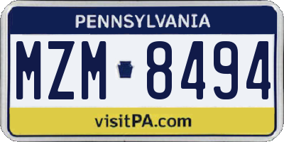 PA license plate MZM8494