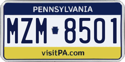 PA license plate MZM8501