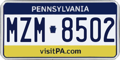 PA license plate MZM8502