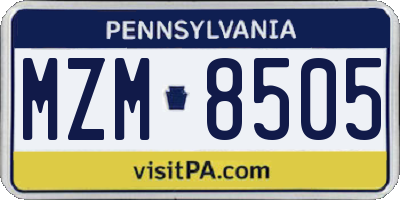 PA license plate MZM8505