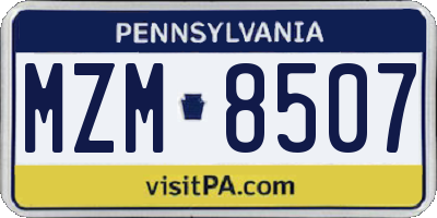 PA license plate MZM8507