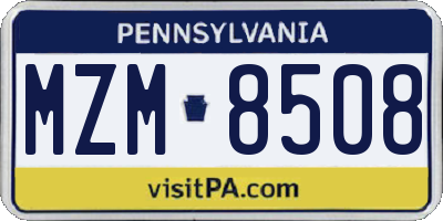 PA license plate MZM8508