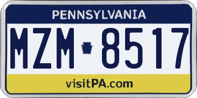 PA license plate MZM8517