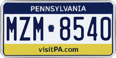 PA license plate MZM8540