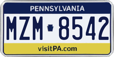 PA license plate MZM8542