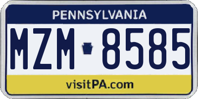 PA license plate MZM8585