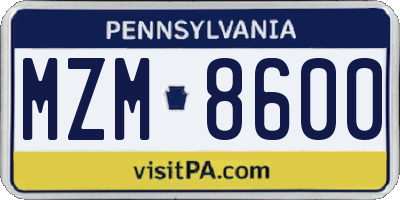 PA license plate MZM8600