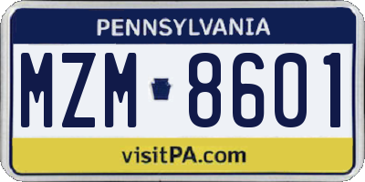 PA license plate MZM8601