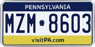 PA license plate MZM8603