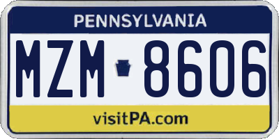 PA license plate MZM8606