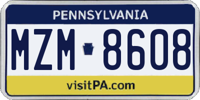 PA license plate MZM8608