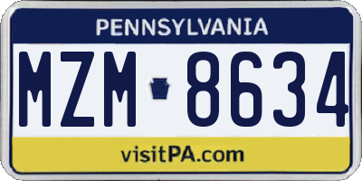 PA license plate MZM8634