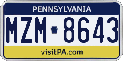PA license plate MZM8643
