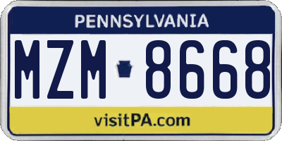 PA license plate MZM8668