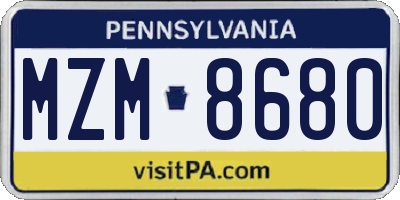 PA license plate MZM8680
