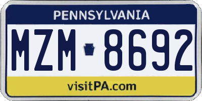 PA license plate MZM8692