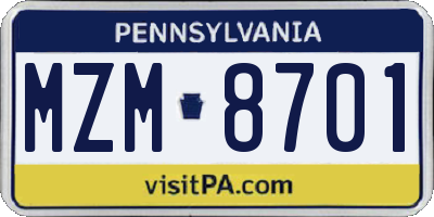 PA license plate MZM8701