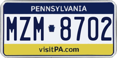PA license plate MZM8702