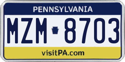 PA license plate MZM8703