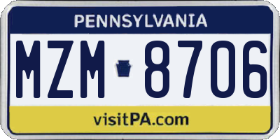 PA license plate MZM8706