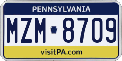 PA license plate MZM8709
