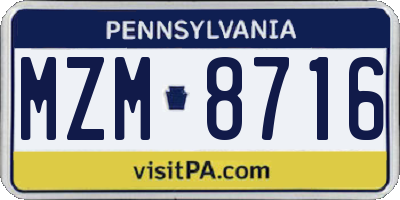 PA license plate MZM8716