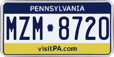 PA license plate MZM8720