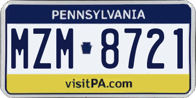 PA license plate MZM8721