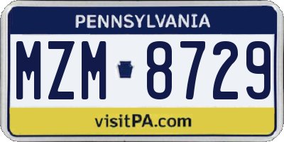 PA license plate MZM8729